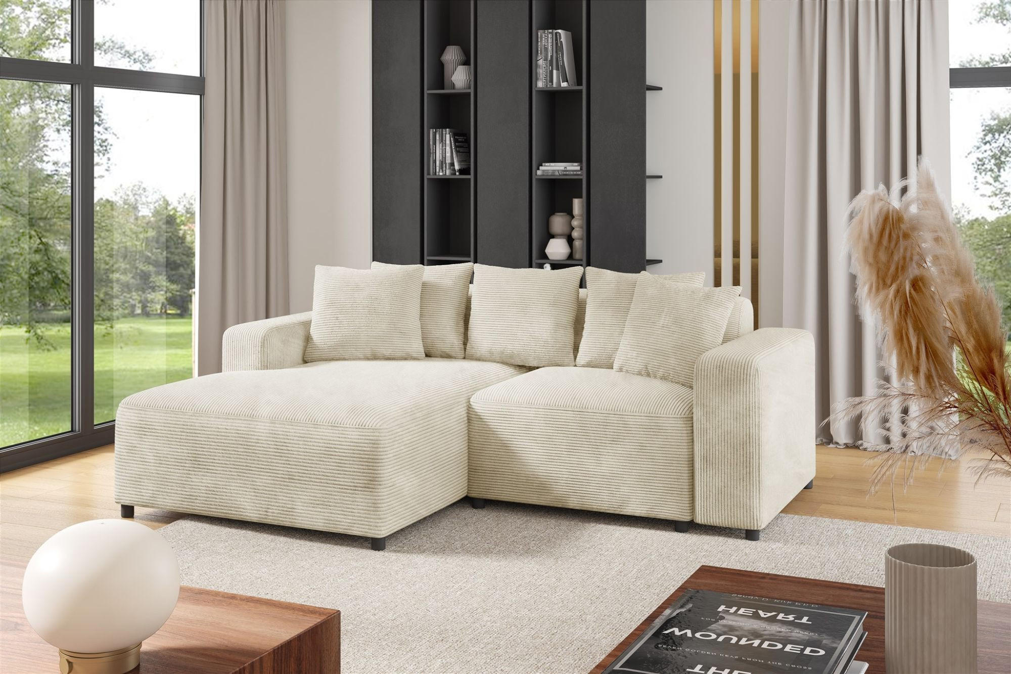 ECKSOFA Megan Xs In Stoff Poso - Creme, Holzwerkstoff/Textil (240/165cm) - Fun Möbel