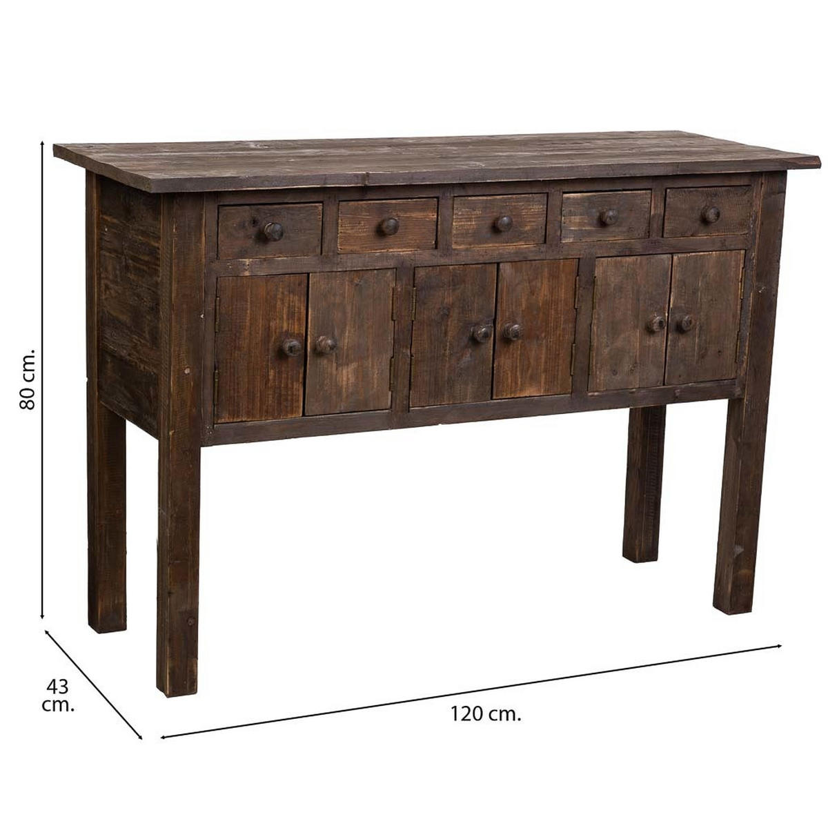 SIDEBOARD mit 5 Schubladen und 6 Türen 120x43x80 cm Braun - Braun, Holz (120/80/43cm) - Wanderlust