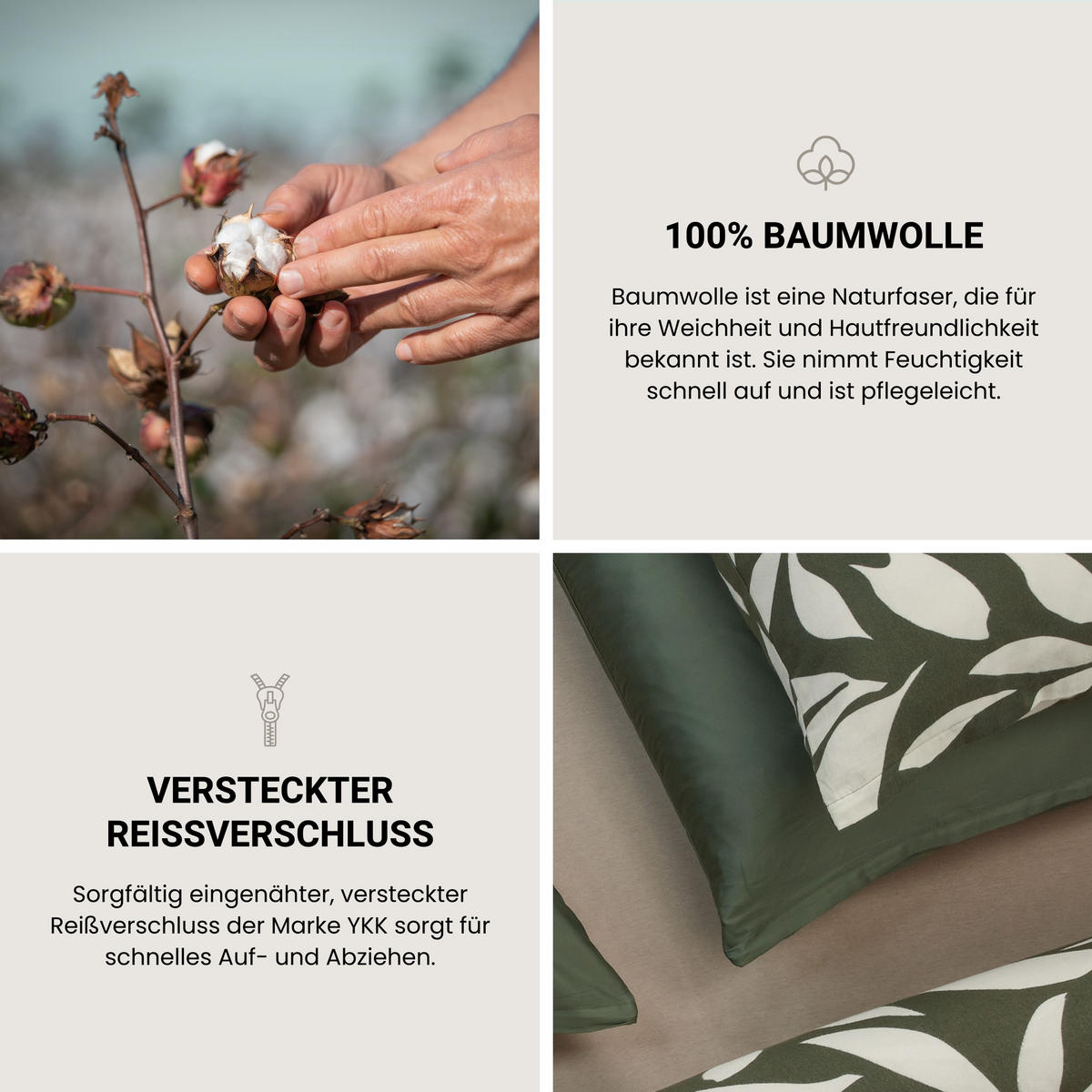 BETTWÄSCHESET Leaf - Feinbiber - 2-teilig - 135 x 200 cm - Grün - Grün, Textil (135/200cm) - SCHIESSER