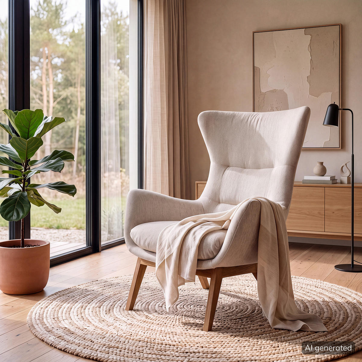 SESSEL mit Holzfüßen - Eichefarben/Beige, Eichenholz/Holz (84/99/96cm) - home24