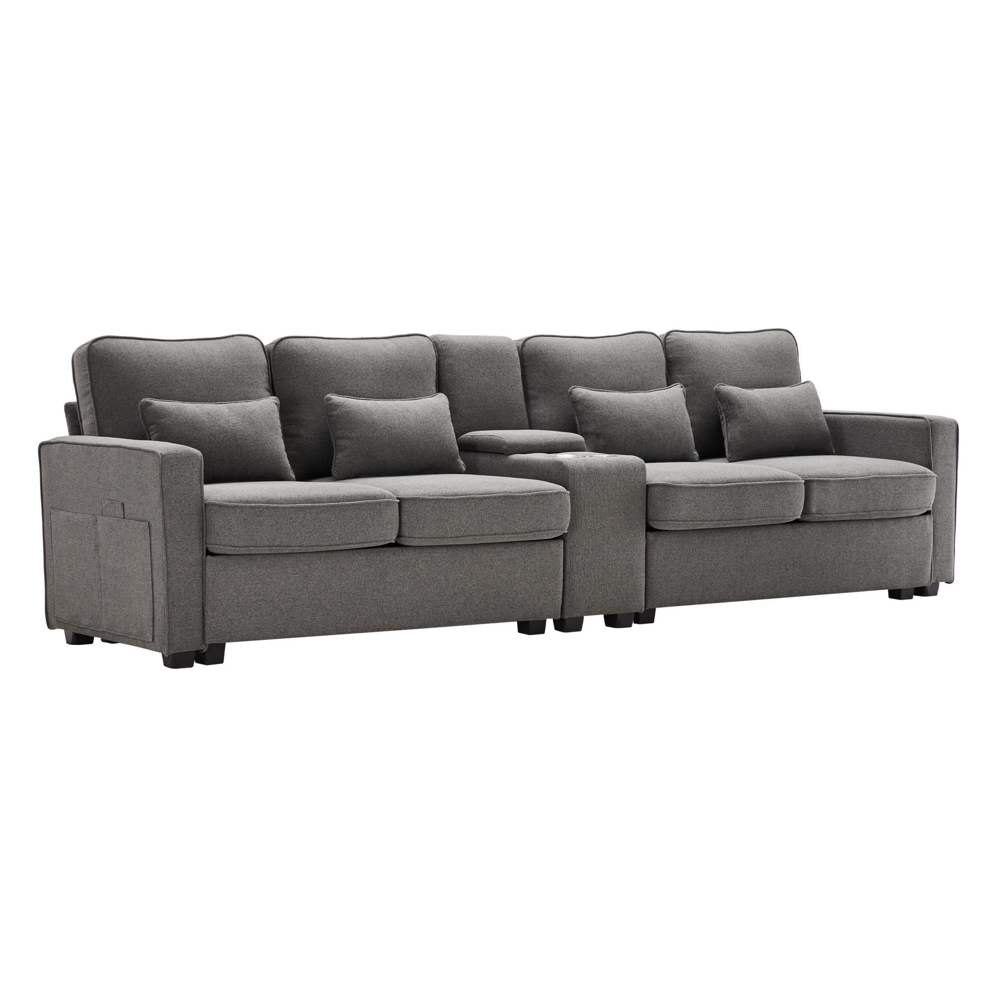 4-SITZER Sofa 290x83x88 mit Konsole, USB, Leinen, dunkelgrau - Dunkelgrau, Textil (83/88/290cm) - Luhomfu