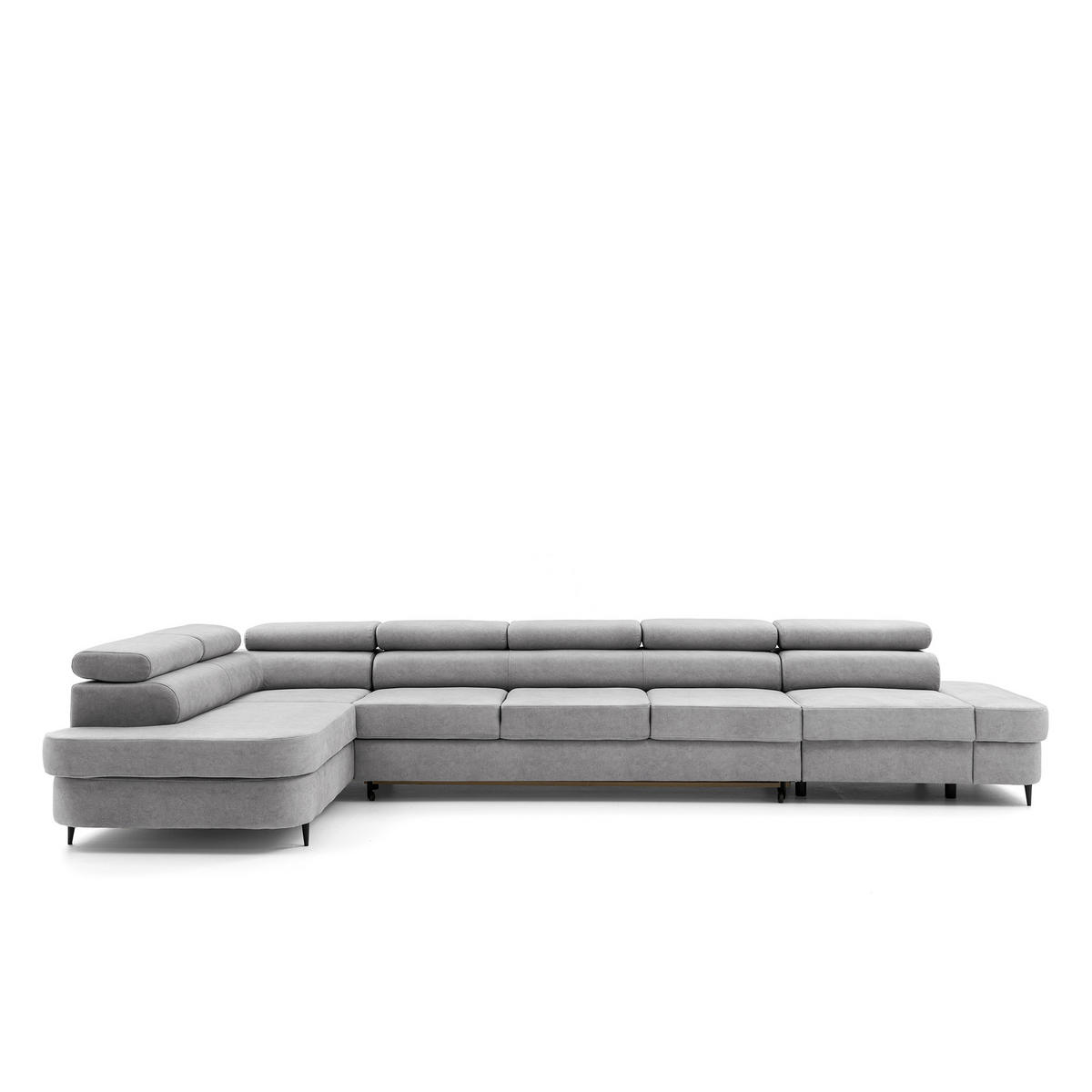 ECKSOFA PRIAM XXL L-Form Links mit Schlaffunktion 125x265 Velours Hellgrau - Hellgrau/Schwarz, Holz/Textil (203/420cm) - Muffo