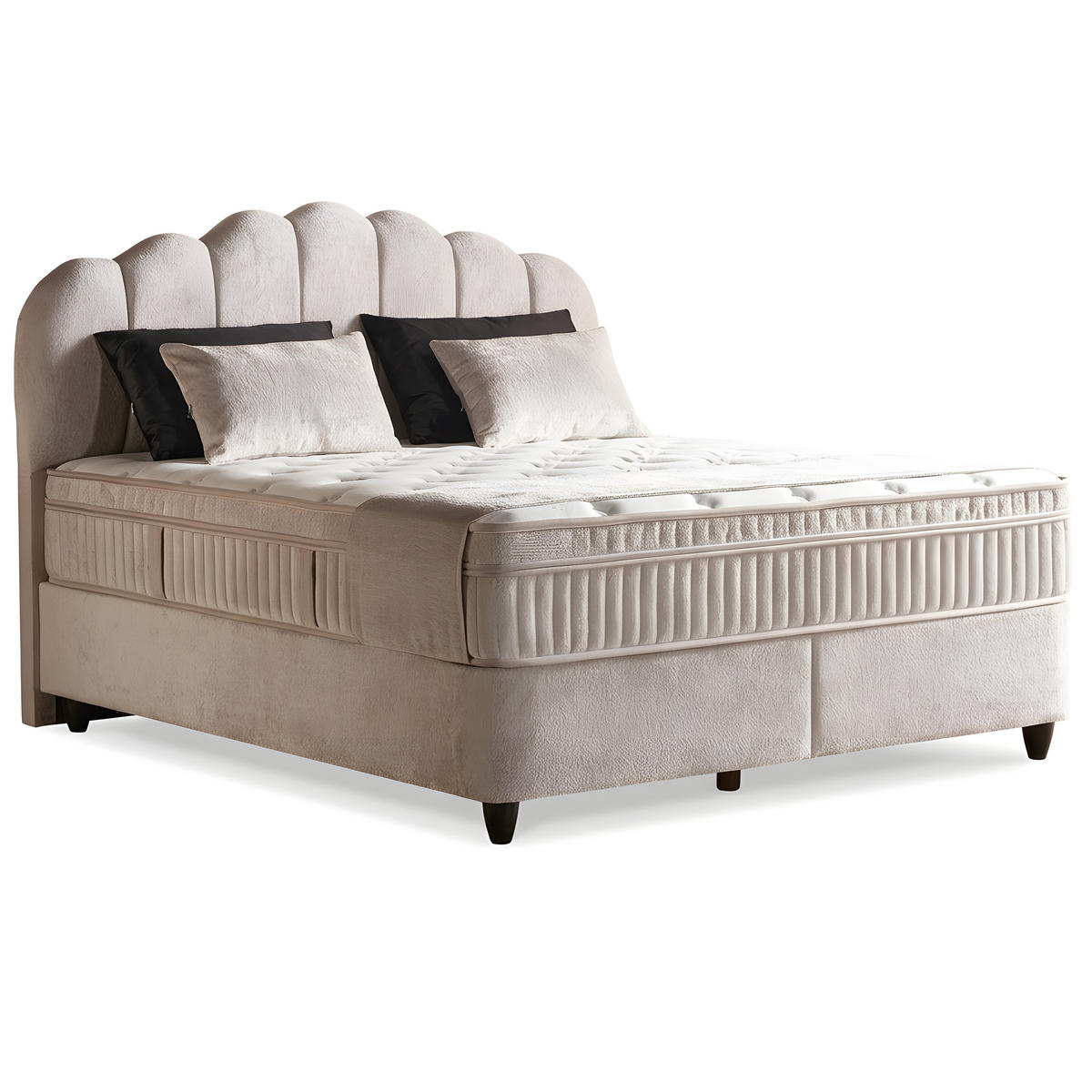 BOXSPRINGBETT MIT BETTKASTEN COMO 180/200 cm, Beige, Bettkasten, Matratze, Topper integriert, H3 mittel 7-Zonen Matratze - Beige/Schwarz, Holz/Kunststoff (180/200cm) - Consilio Concept