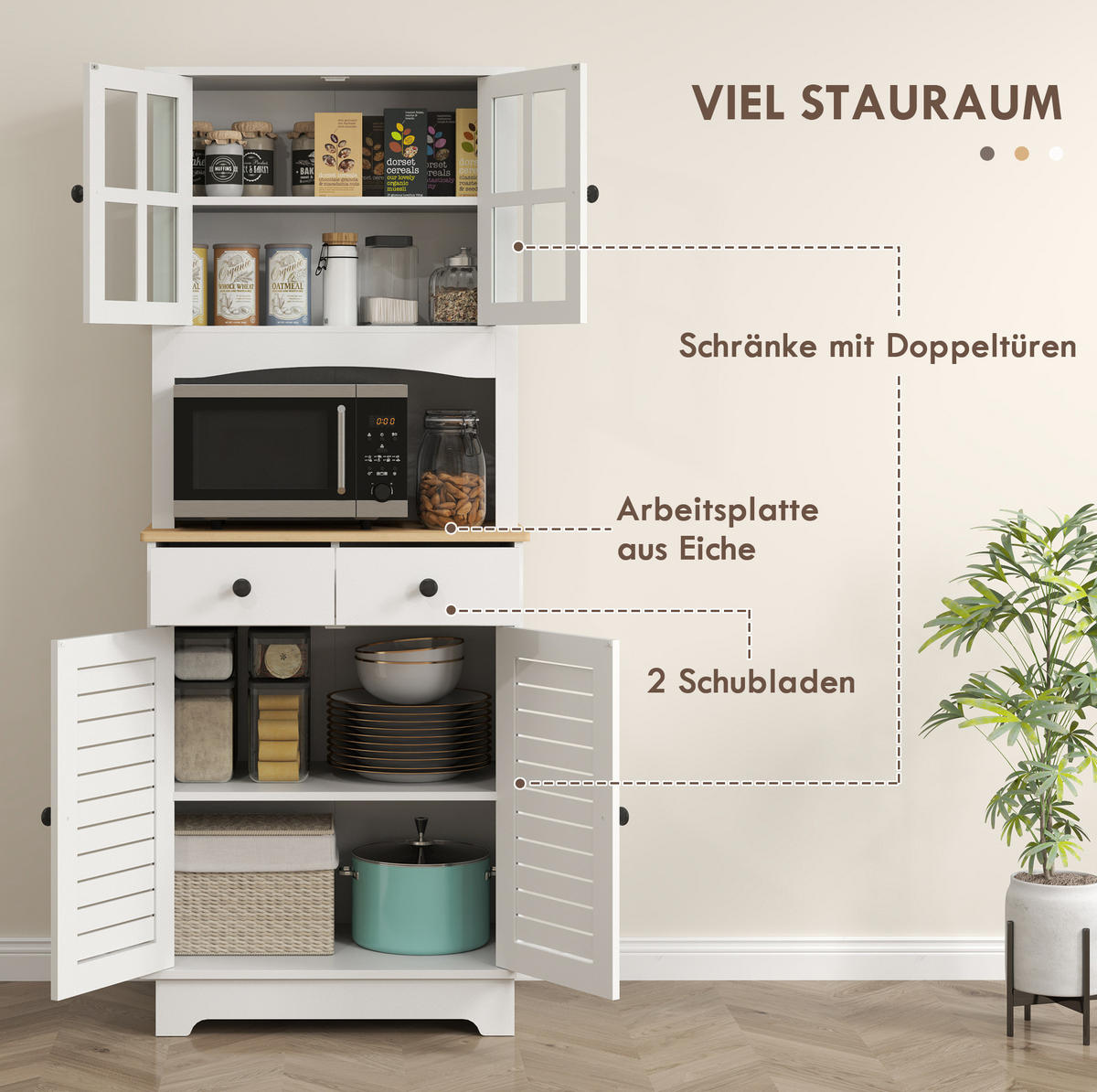 BUFFET 68/170/39,5 cm Weiß aus Holz mit verstellbaren Regalböden - Weiß, Holz (39.5/170/68cm) - OKMYHOME