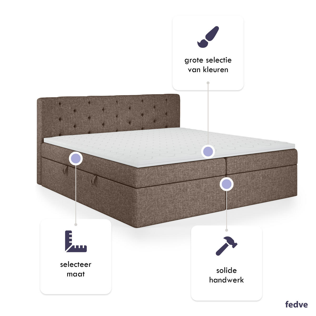 BOXBETT Doppelbett Pekin Braun 180x200 cm - Braun, Textil (180/200cm) - Fedve