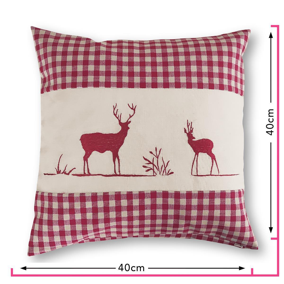 KISSENHÜLLE Hirsch rot 40/40 cm Landhaus-Stil Stickerei mit Reißverschluss - Rot, Textil (40/40cm) - wometo