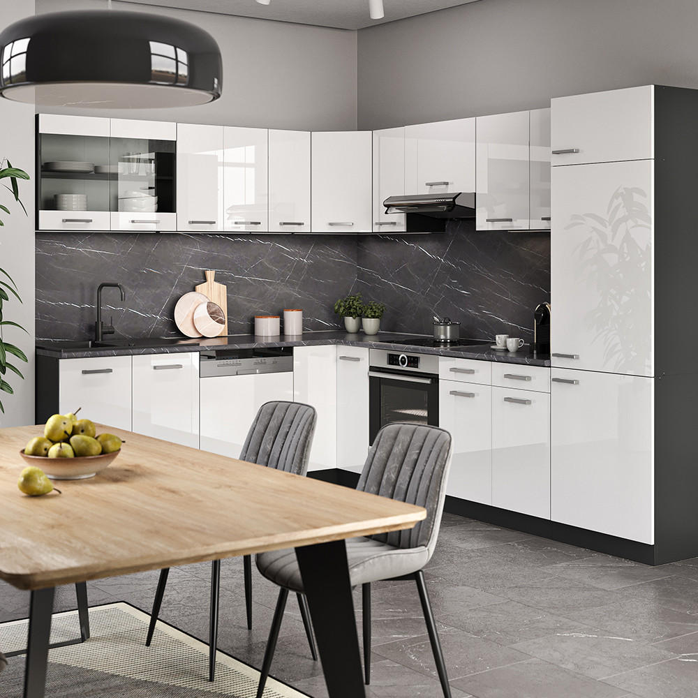 ECKKÜCHE R-Line Weiß Hochglanz/Anthrazit 227 x 287 cm ohne AP - Weiß Hochglanz/Anthrazit, Holzwerkstoff (287/81.6/46cm) - Vicco
