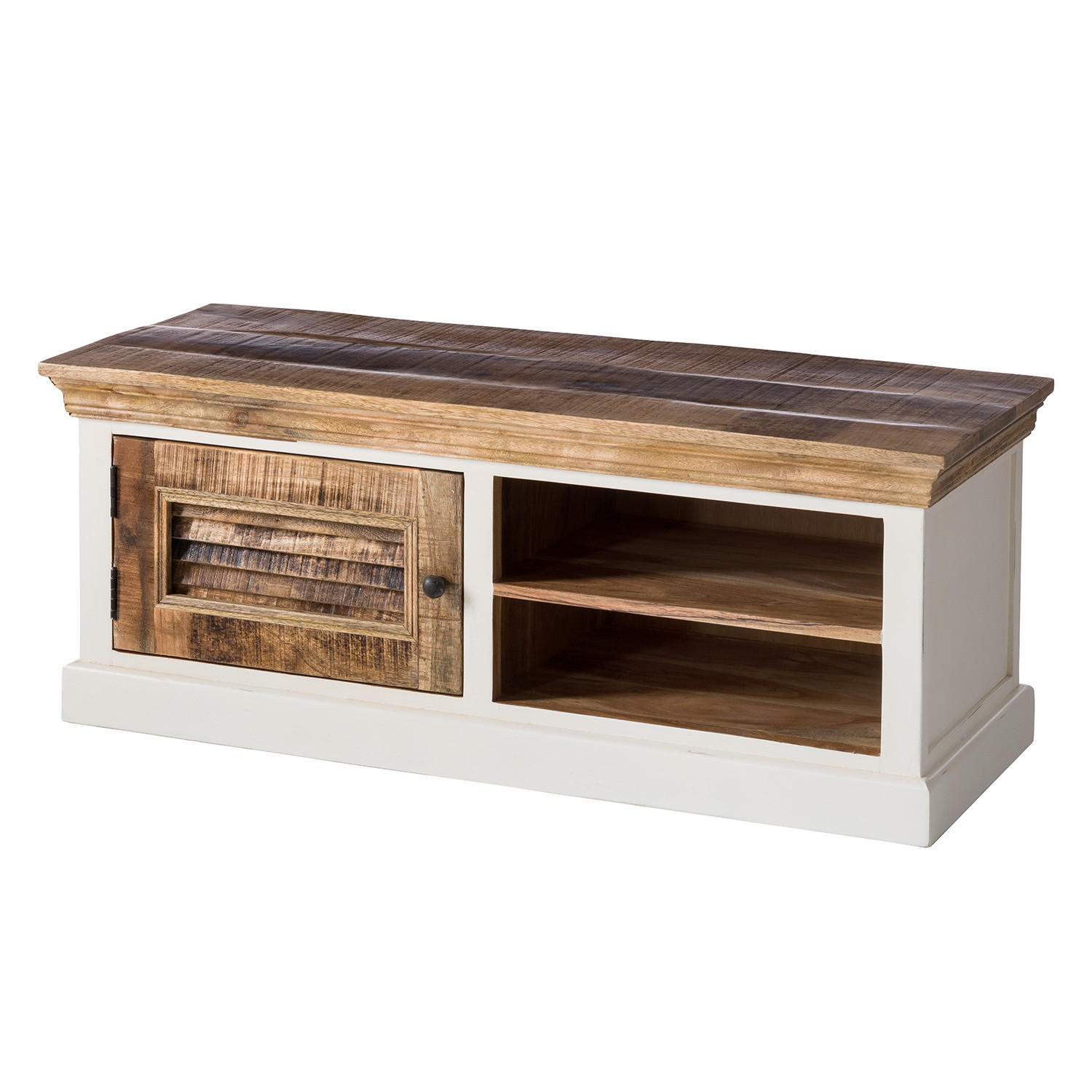 GARDEROBENBANK - Mango massiv - Braun/Weiß, Holz (120/47/45cm) - home24