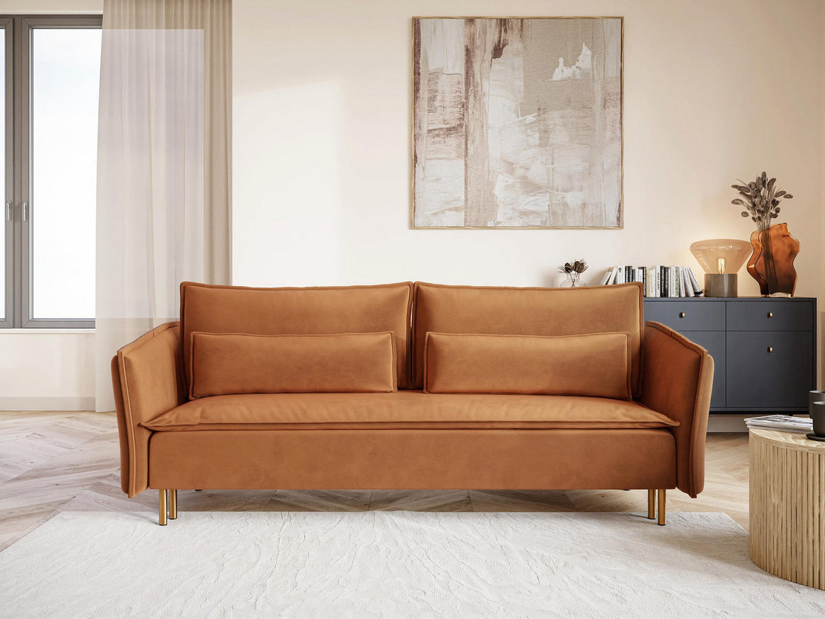 SCHLAFSOFA Ummo Kupferbraun Velours - Goldfarben/Kupferfarben, Textil/Metall (230/88/90cm) - Selsey