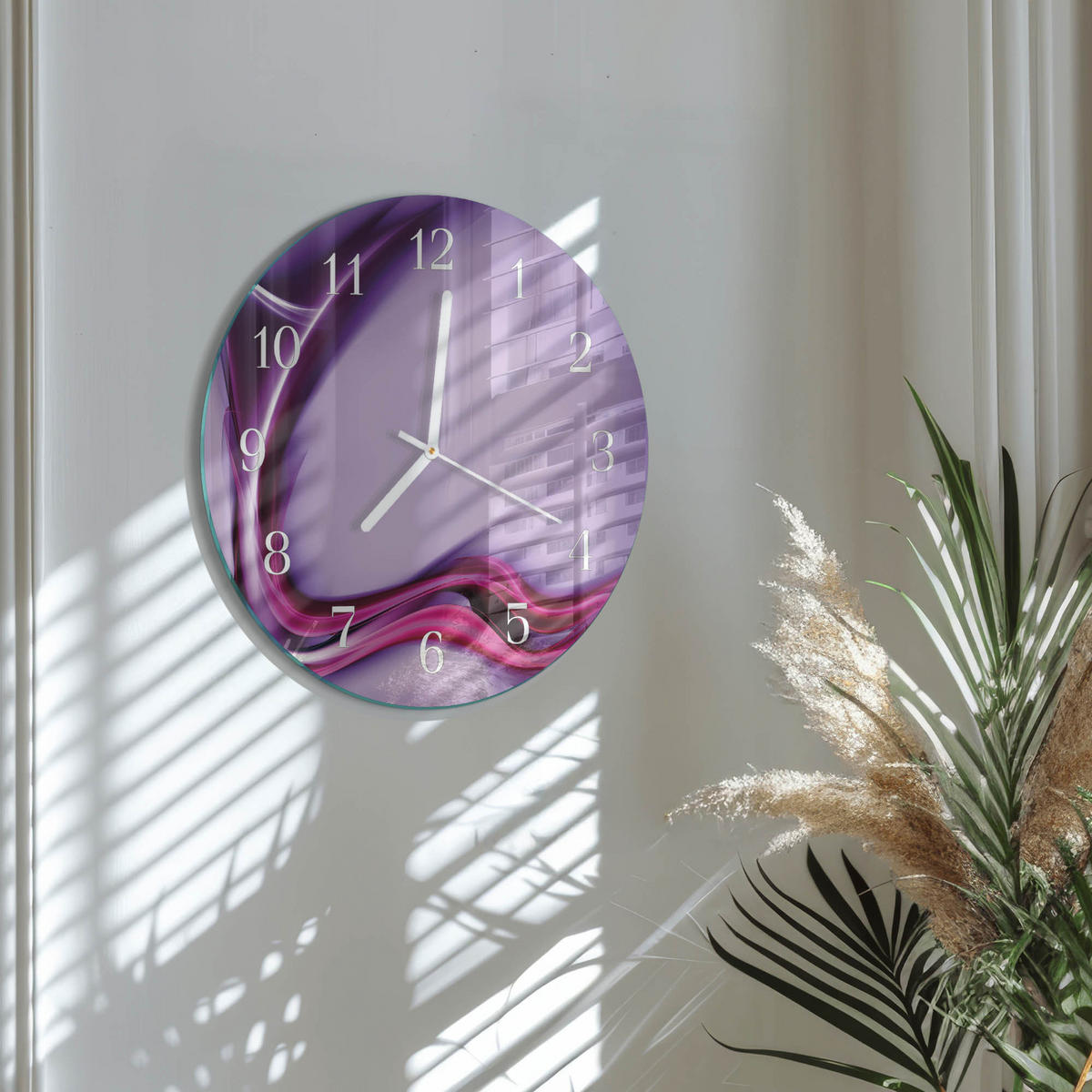 WANDUHR fi30 cm - Abstraktion - Lila, Glas (30/30/0.4cm) - TULUP