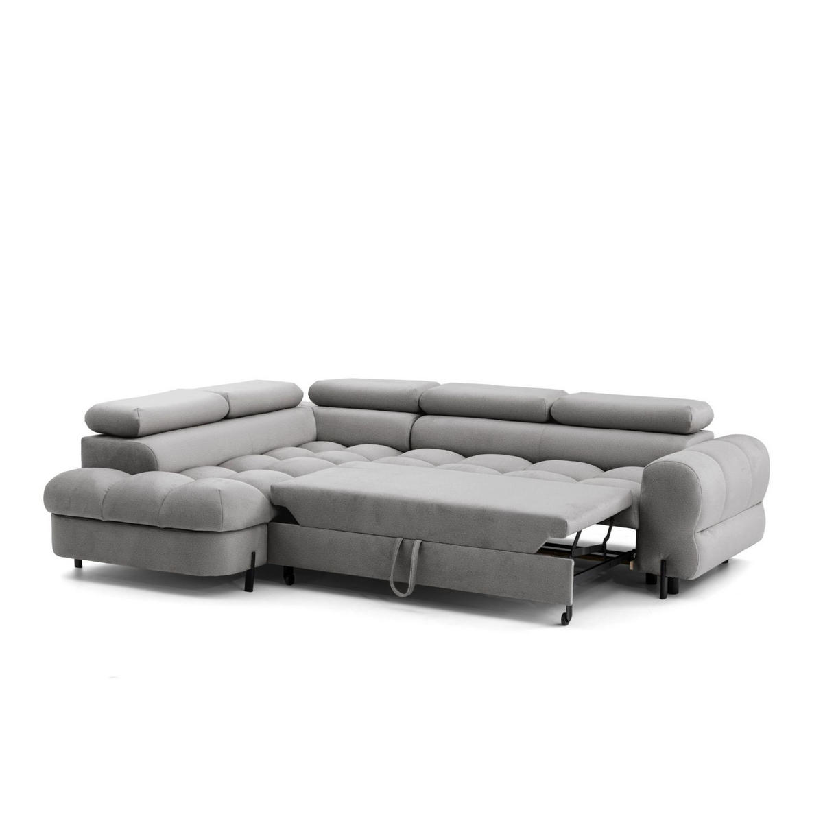 ECKSOFA BOWL L Links mit Schlaffunktion 125x195 Velours Grau - Schwarz/Grau, Holz/Textil (260/195cm) - Muffo