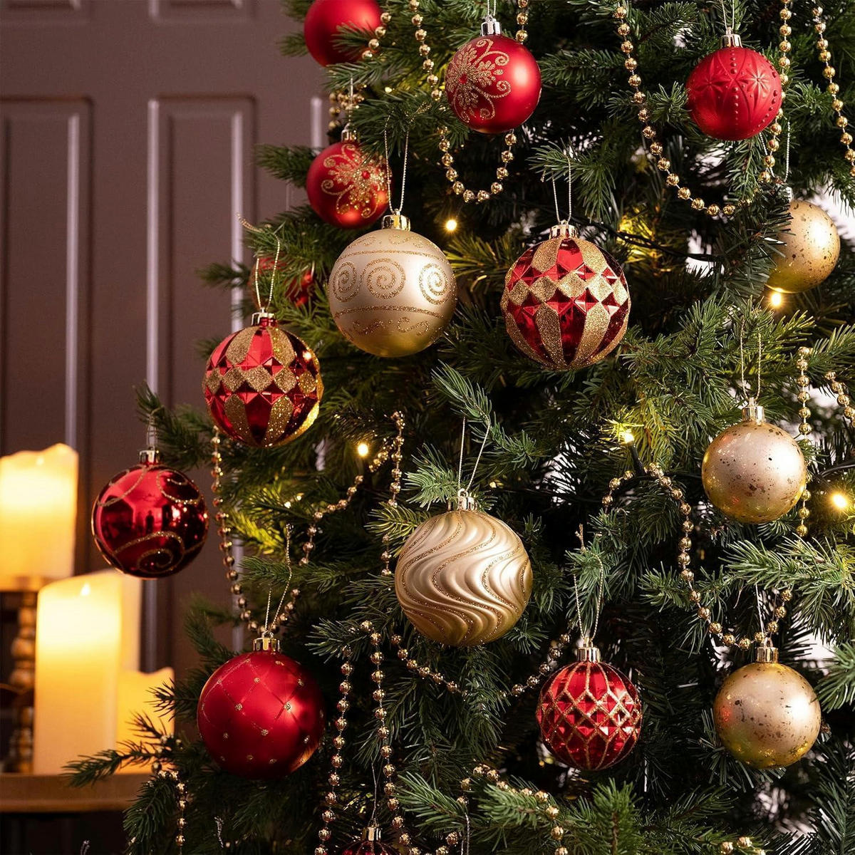 CHRISTBAUMKUGELN 16-teiliges Set 8 cm Rot/Gold Bruchfest - Multicolor, Kunststoff (8/8/8cm)