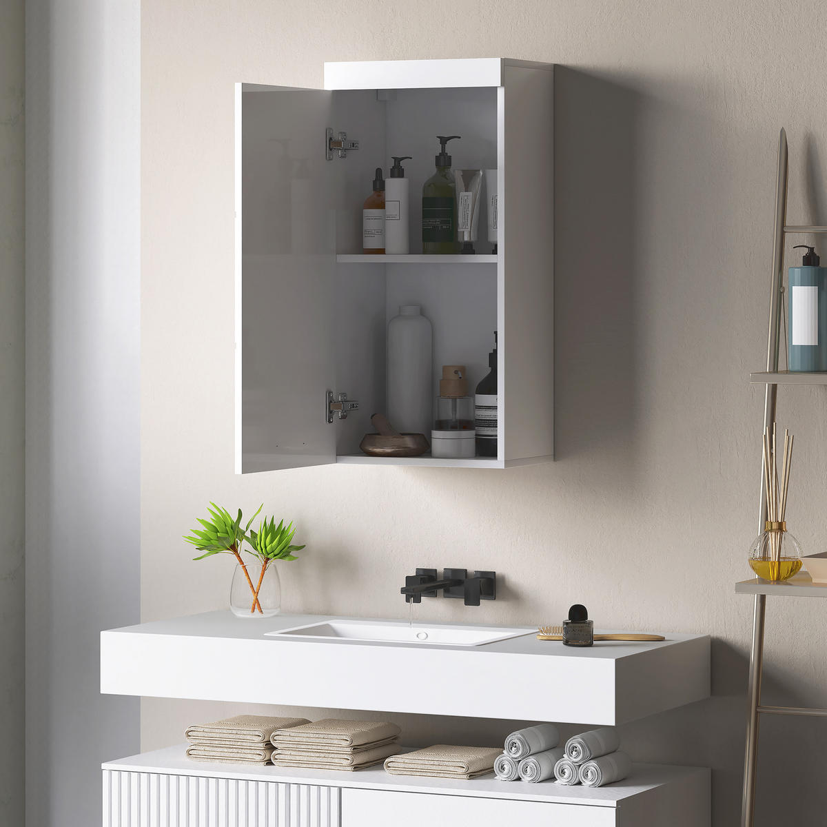HÄNGESCHRANK mit Tür, 2 Ebenen, Weiß 37,2 x 24,5 x 76,8 cm - Weiß, Holzwerkstoff (37.2/76.8/24.5cm) - HOMCOM