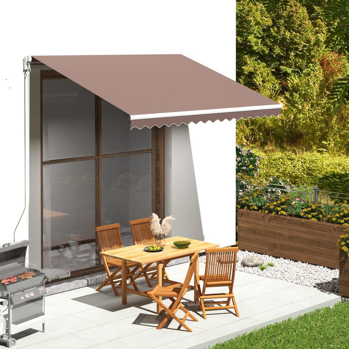 MARKISENSTOFF mit Volant| Braun, für 350x250cm Rahmen | Markisenbespannung Markisentuch - Braun, Textil (330/0.3/245cm) - DELUKE