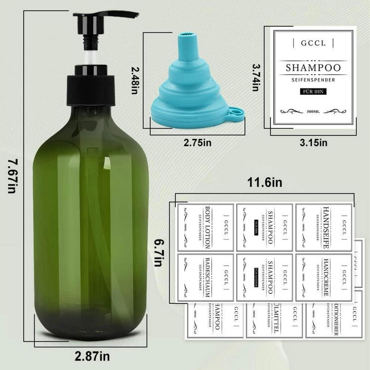 PUMPFLASCHEN 4er Set 500 ml Grün - Grün, Kunststoff (5/15/5cm)