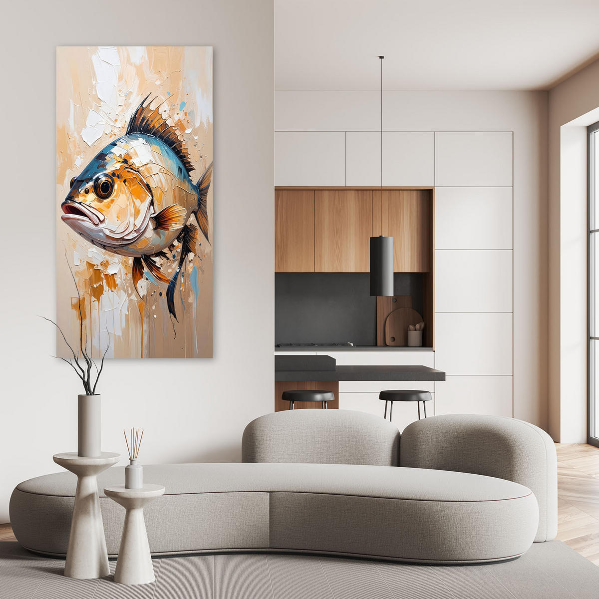 LEINWANDBILD Meeresfisch Beige 60x120cm - Beige, Textil (60/120cm) - Feeby