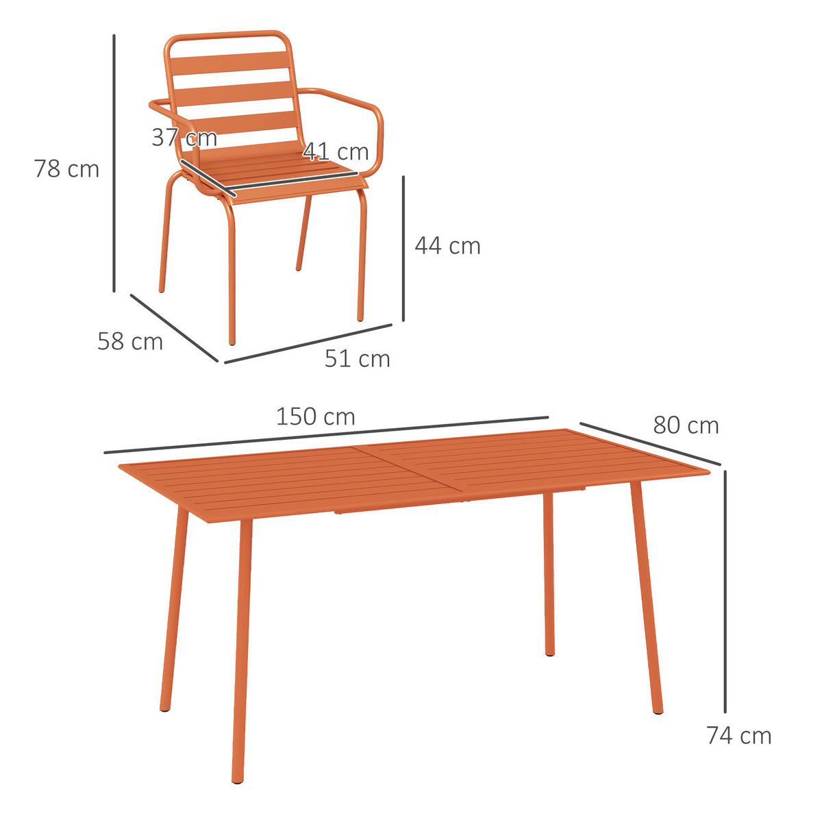 GARTENTISCHGRUPPE DE-18091 7-teilig, stapelbar Rot - Rot, Metall - ComfortXL