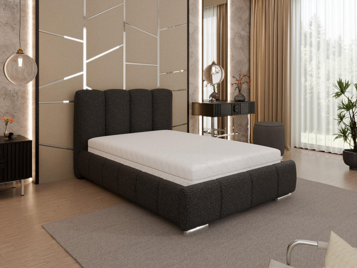 POLSTERBETT Zaira 120x200cm – Elegantes Polsterbett für modernen Wohnstil , Taschenfederkernmatratze Pocket (19cm), schwarz - Schwarz, Holz (120/200cm) - Homesy