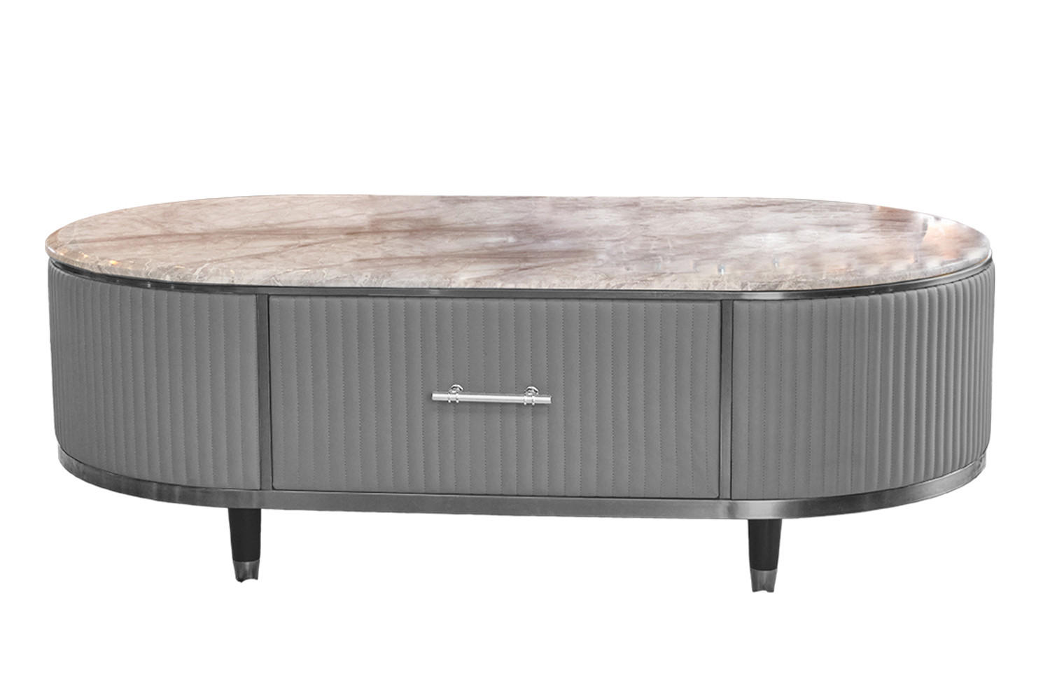 COUCHTISCH MARIA Grau Kunstleder - Schwarz/Grau, Textil/Metall (70/130/45cm) - KAWOLA