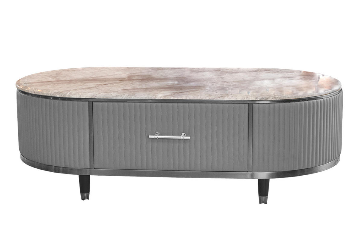 COUCHTISCH MARIA Grau Kunstleder - Schwarz/Grau, Textil/Metall (70/130/45cm) - KAWOLA