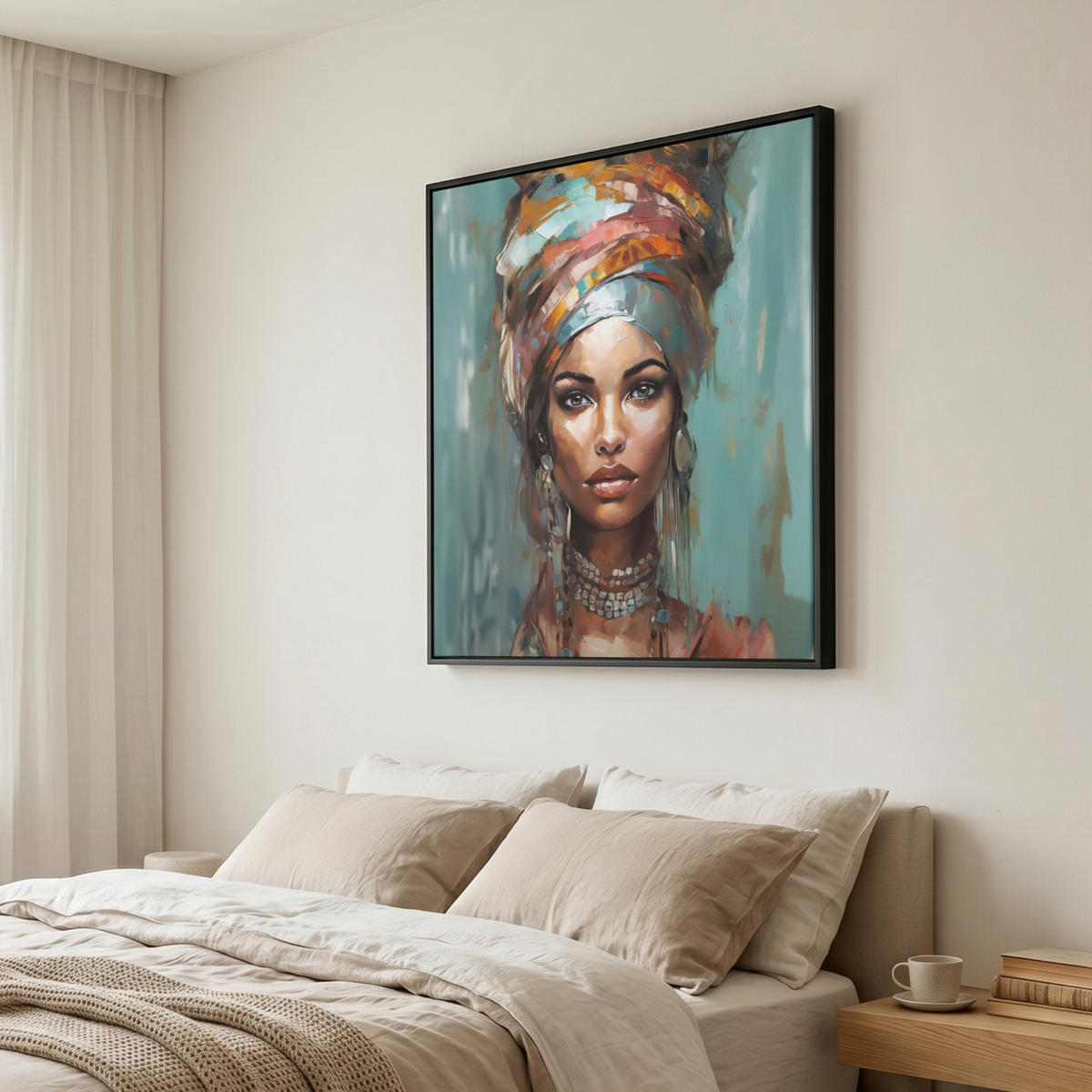 LEINWAND Bilder mit Rahmen - Frau - Kunst - Schmuck - Porträt - 90x90 - Blaugrau, Textil (90/90cm) - MuchoWow