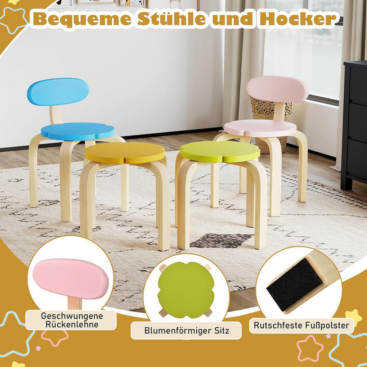 KINDERSITZGRUPPE Blumenförmig mehrfarbig(5-tlg) - Multicolor, Holzwerkstoff (60/45/60cm) - COSTWAY