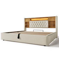 POLSTERBETT 180/200 cm Beige mit LED-Beleuchtung und Stauraum-Kopfteil - Beige, Textil (180/200cm) - Oxeza