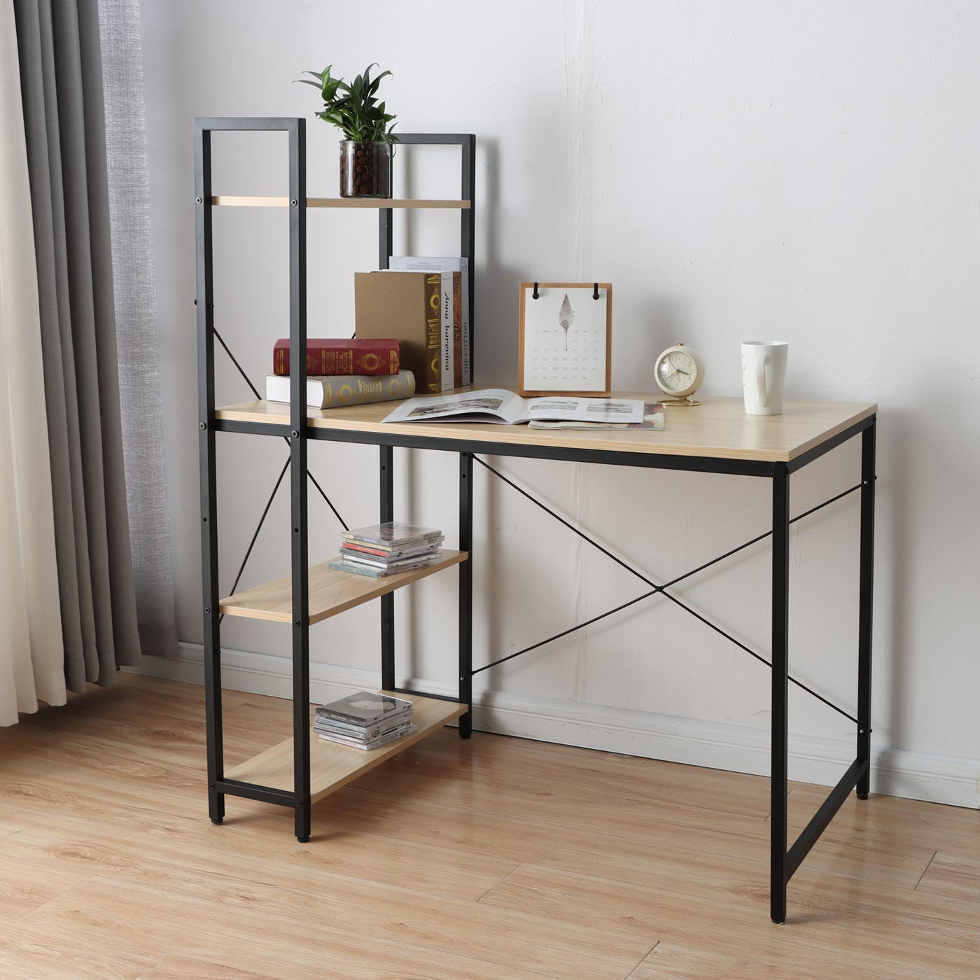 SCHREIBTISCH MIT REGAL eckig Beige - Beige, Holzwerkstoff (60/100/120cm) - MCW
