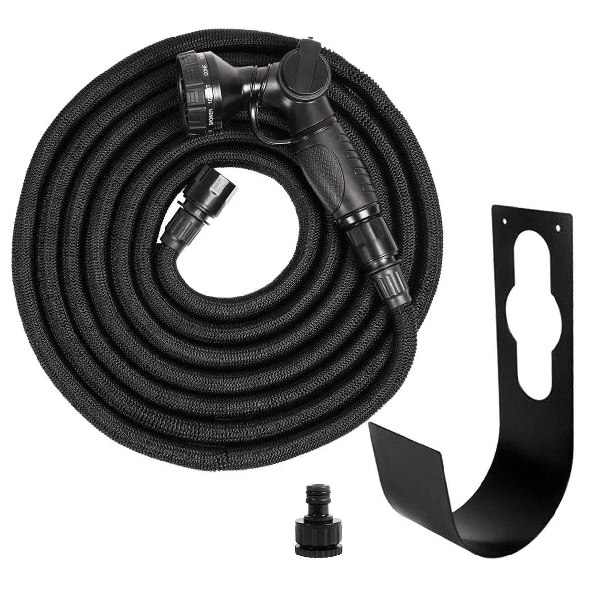 GARTENSCHLAUCH SET Deluxe Flexschlauch 15m schwarz mit Premium Handbrause - Schwarz, Textil (1500cm) - by Benson