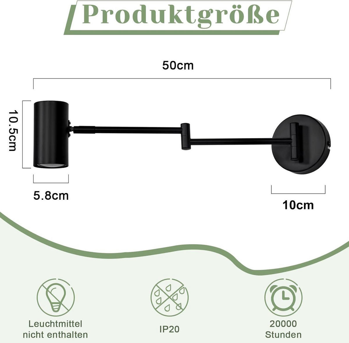 WANDLEUCHTE Gabriele - Schwarz, Metall (10/11/50cm) - Nettlife