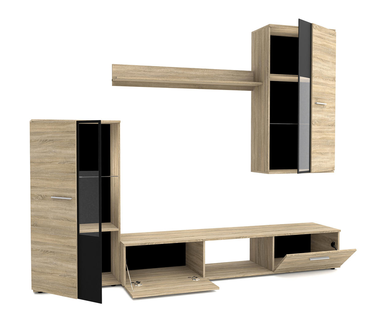 WOHNWAND Formilo Sonoma Eiche 294/180/40 cm Hochwertige TV Wohnwand - Beige, Holzwerkstoff/Kunststoff (294/180/40cm) - AX Living