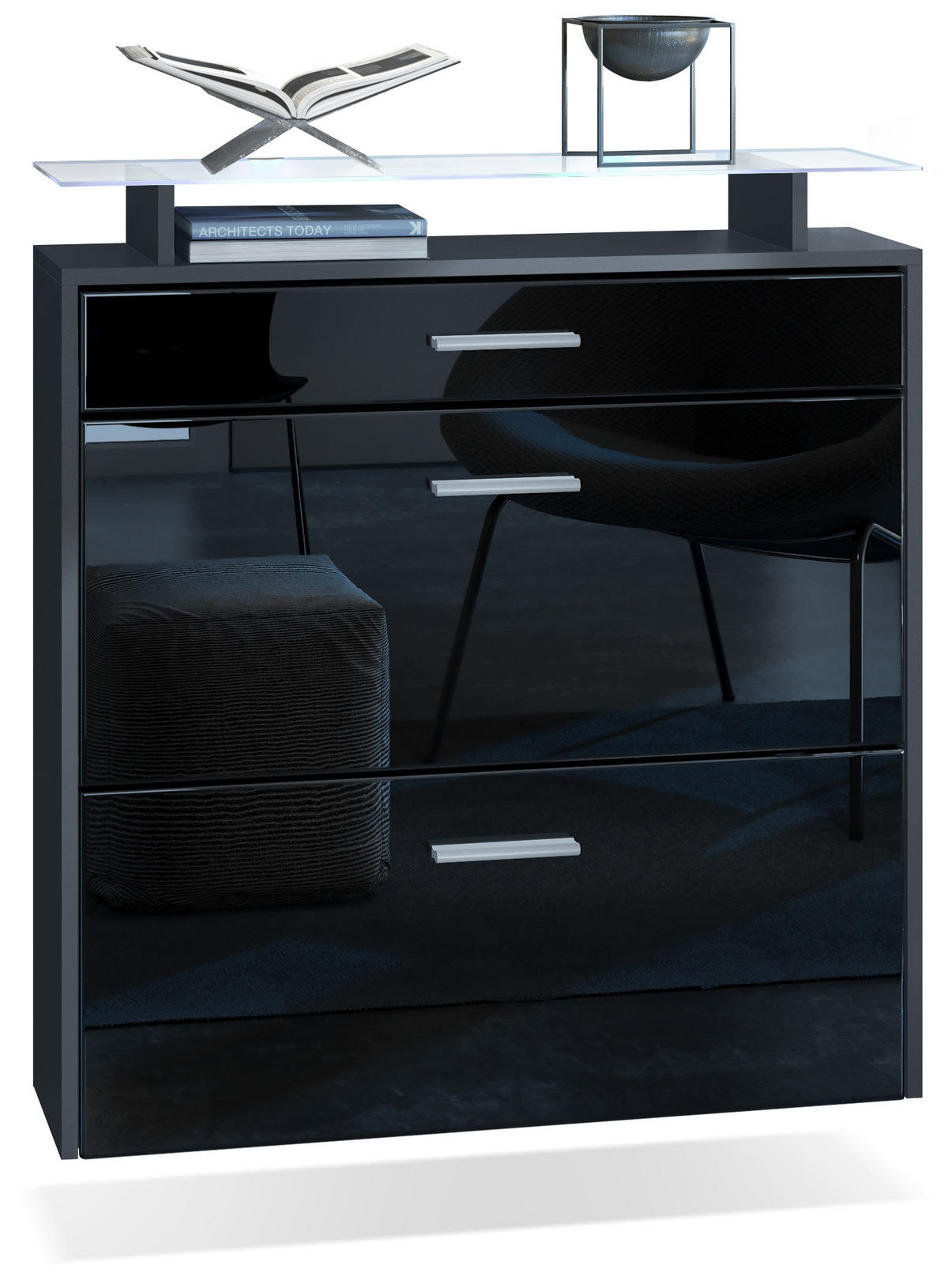 SCHUHSCHRANK Malea Fronten in Schwarz Hochglanz - Schwarz Hochglanz, Holzwerkstoff (89/96/23cm) - Vladon