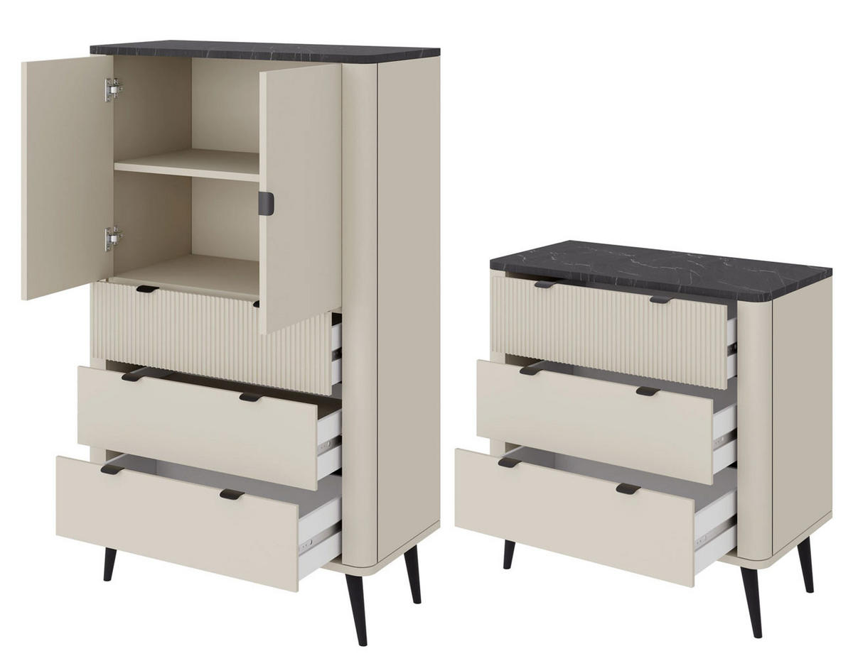 WOHNZIMMER-SET Marly 2-tlg Kaschmir / Graustein - Kaschmir/Beige, Holz/Holzwerkstoff (180/163/40cm) - Feldmann-Wohnen