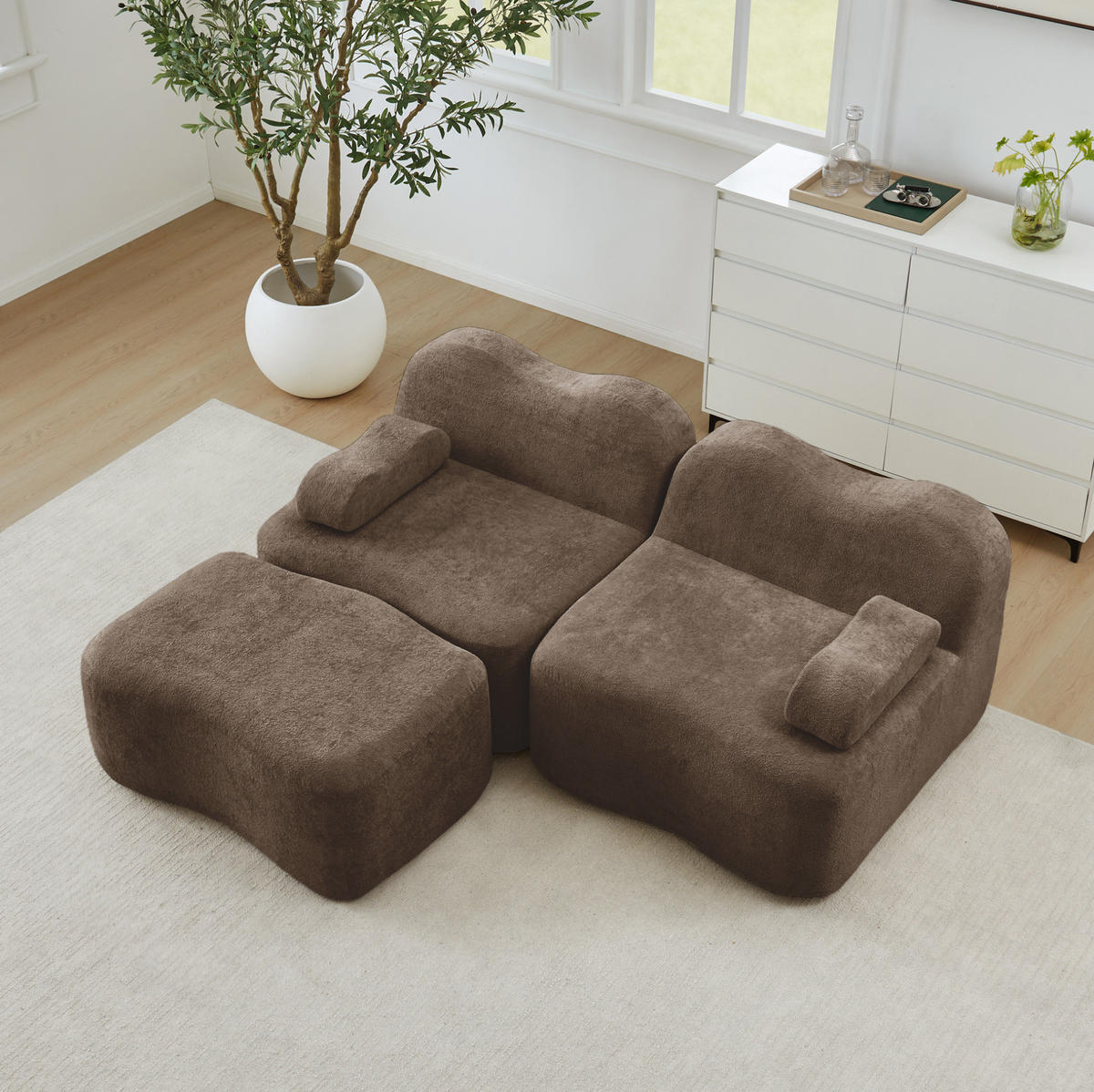 ECKSOFA mit Ottomane, beweglichem Armlehnenkissen und Wellenform, Braun - Braun, Textil (192/167cm) - Redom