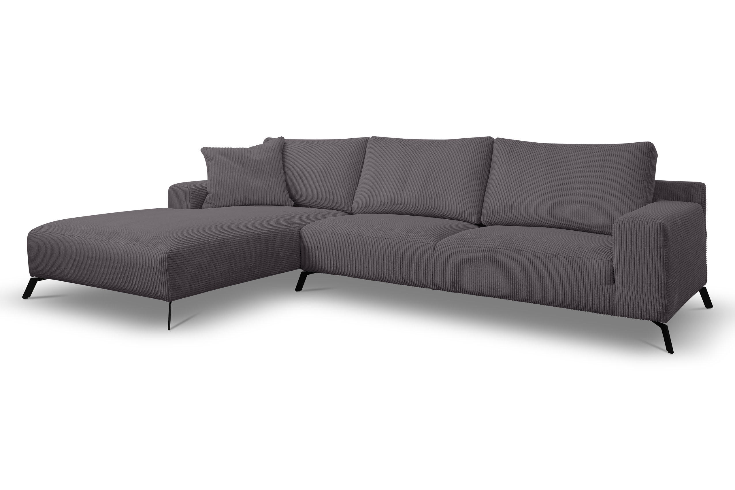 ECKSOFA Aspen in L-Form, Coach Farbe: Dunkelgrau, Cordstoff, Ottomane Links - Dunkelgrau, Textil (187/312cm) - VENASI MÖBEL