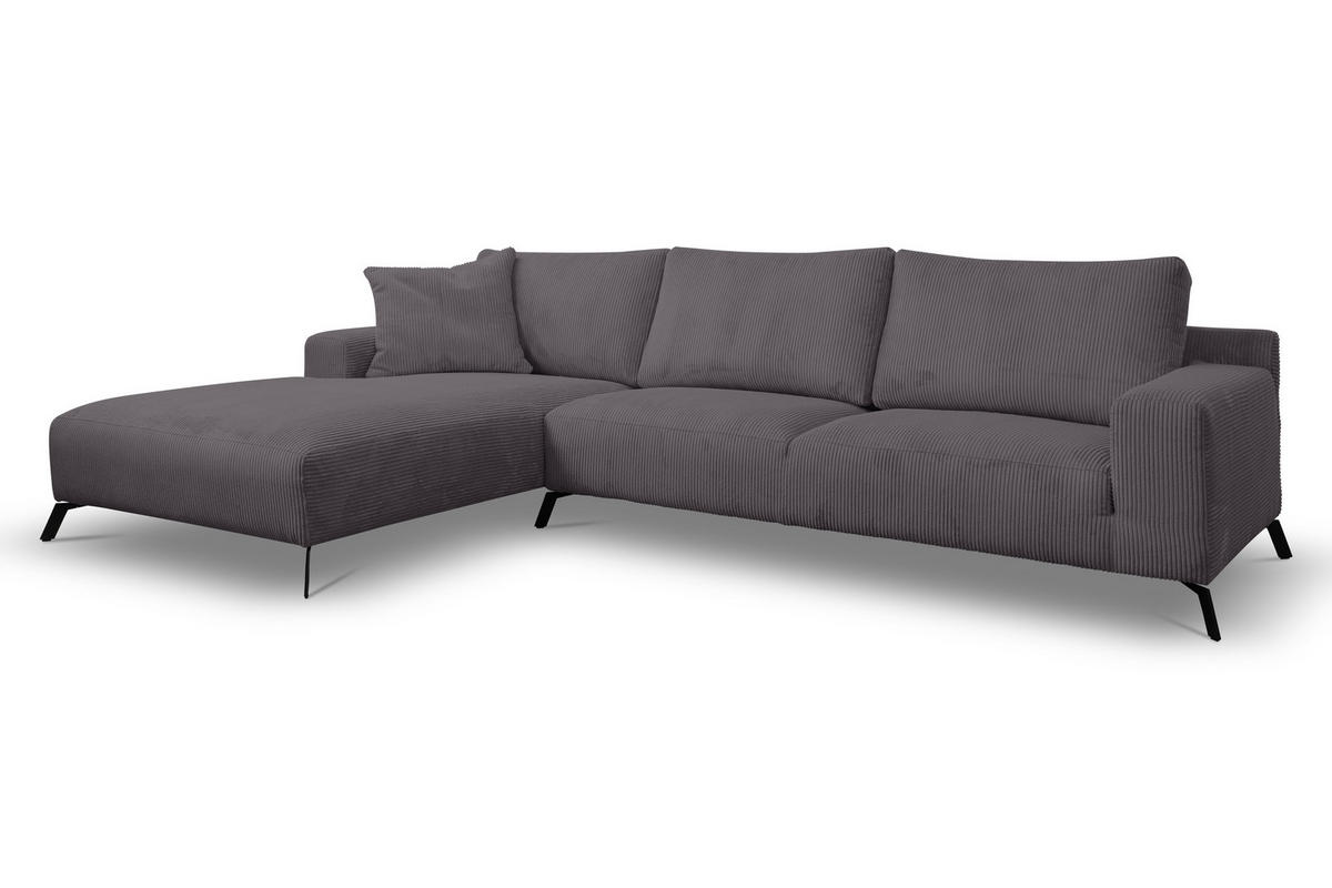 ECKSOFA Aspen in L-Form, Coach Farbe: Dunkelgrau, Cordstoff, Ottomane Links - Dunkelgrau, Textil (187/312cm) - VENASI MÖBEL