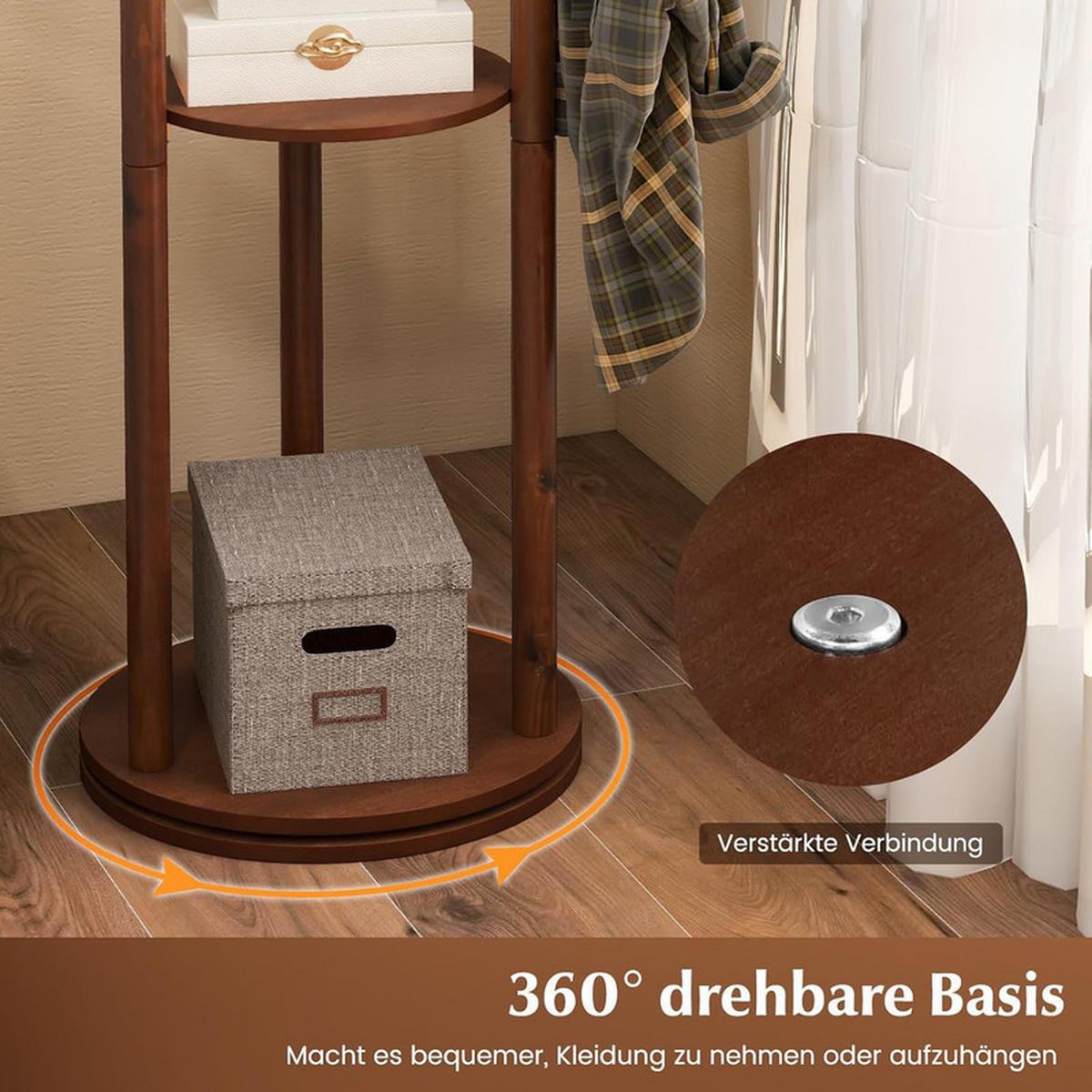 GARDEROBENSTÄNDER 360°drehbar walnuss - Braun, Holz (42/167/42cm) - COSTWAY