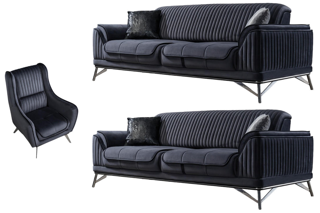 SITZGARNITUR Bond Anthrazit Stellvariante:3+3+1 - Anthrazit, Holz (227/85/100cm) - Villa Möbel