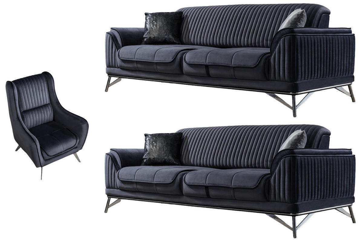 SITZGARNITUR Bond Anthrazit Stellvariante:3+3+1 - Anthrazit, Holz (227/85/100cm) - Villa Möbel