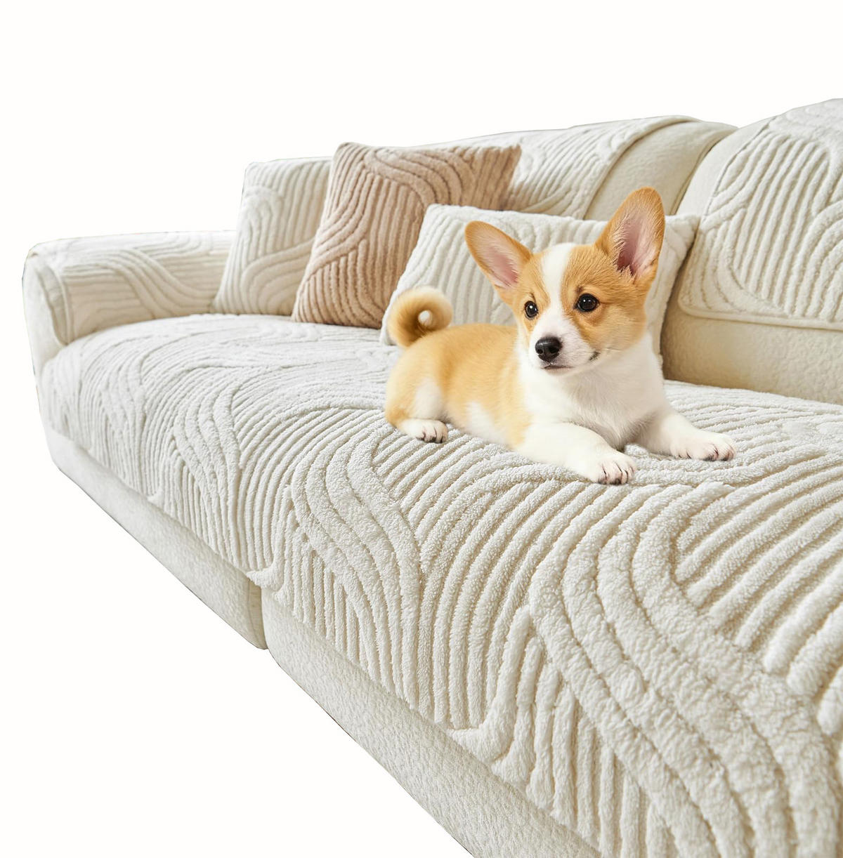 SOFAÜBERWURF Beige 1 Stück Luxuriöses Plüschmaterial - Ecru, Textil (90/0.03/240cm) - Kaket