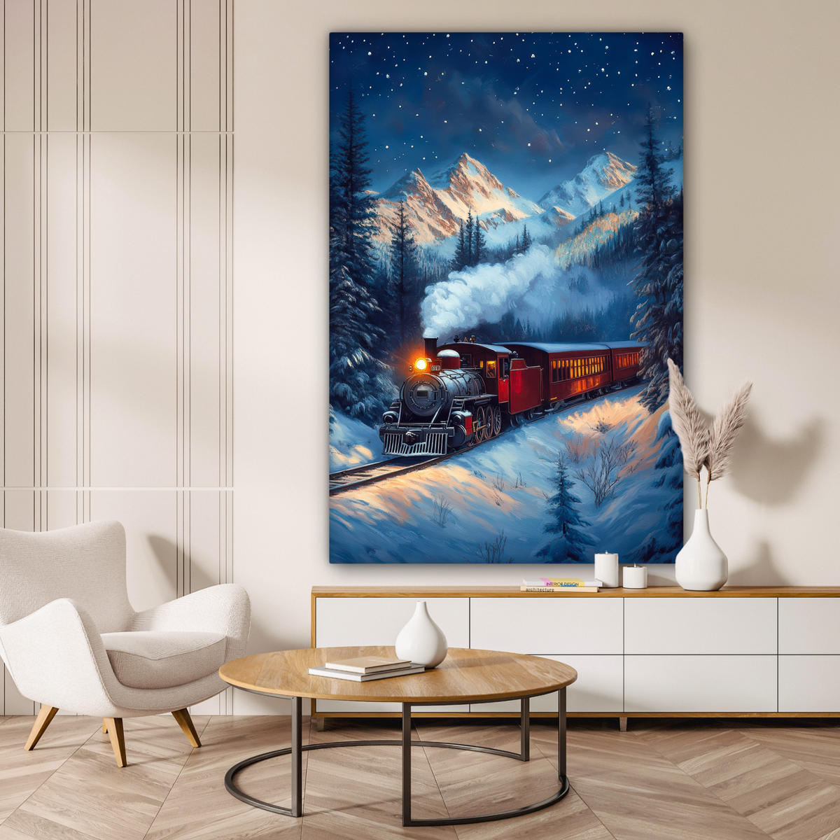 SLIKA NA PLATNU Vlak - Božič 90x140 cm - antracit, tekstil (90/140cm) - MuchoWow
