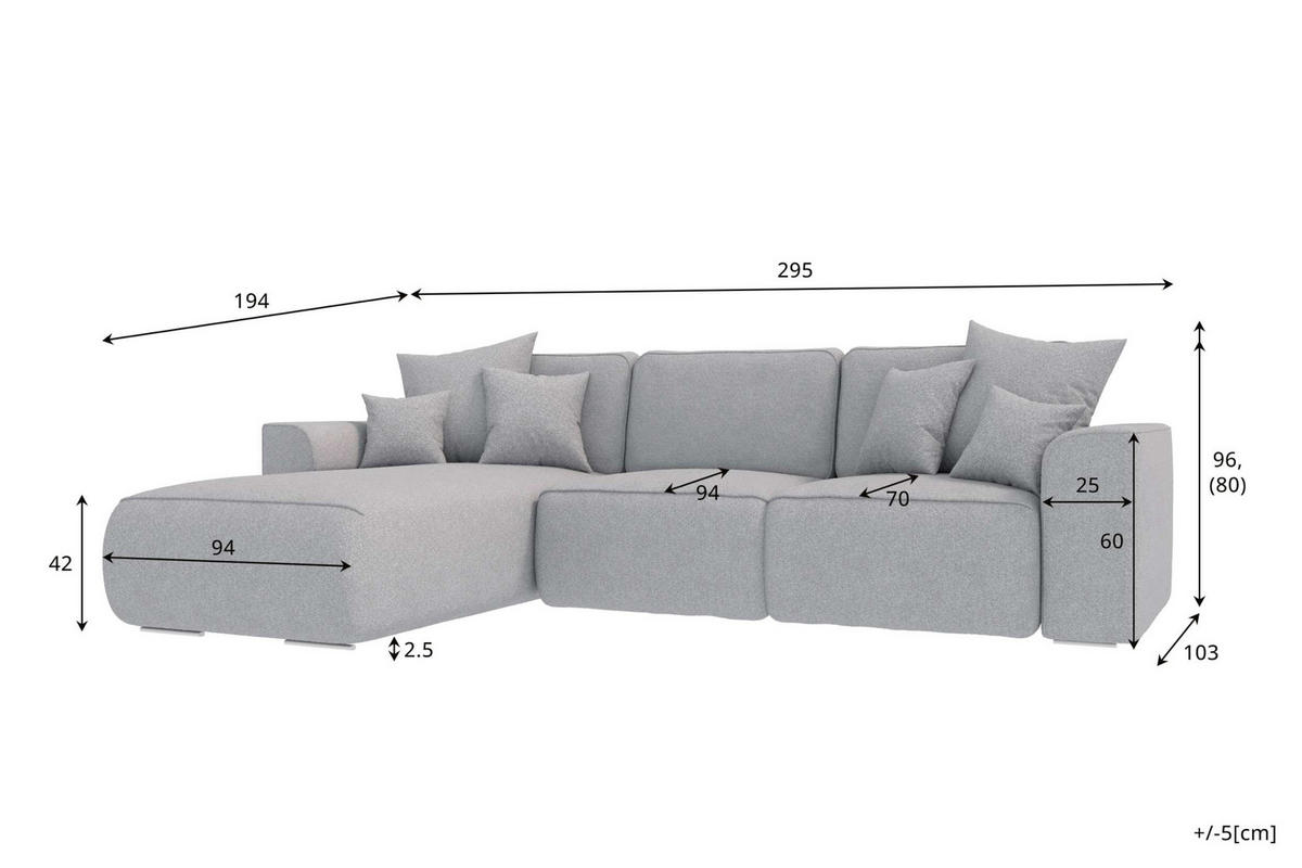 ECKSOFA GUSTO Strukturstoff Beige Links inkl. Schlaffunktion - Chromfarben/Beige, Kunststoff/Textil (194/295cm) - 99rooms