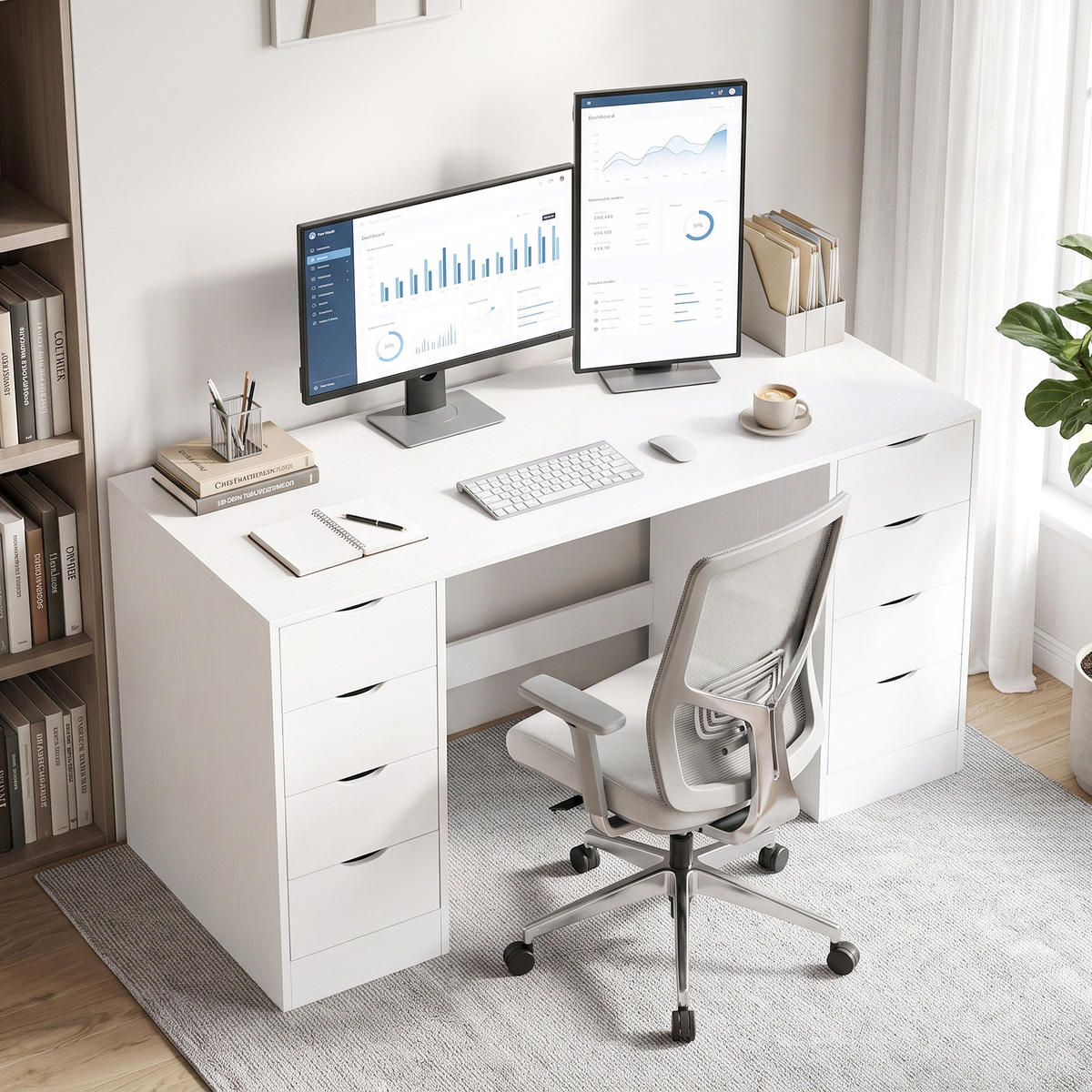 SCHREIBTISCH Spanplatte MDF Weiß - Weiß, Holzwerkstoff (140/53/75cm) - HOMCOM