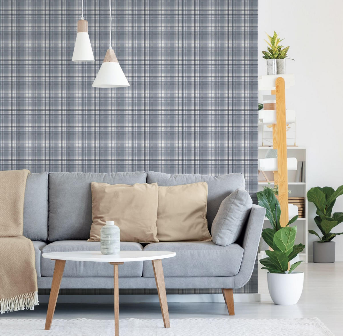 TAPETE Karomuster 53 cm x 10.05 m - Blau, Papier (53/1000cm) - Sanders & Sanders