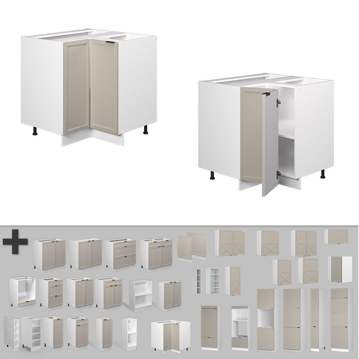 ECKUNTERSCHRANK Fame-Line GrauBeige 80.5 cm, AP Marmor - Weiß/Grau, Holzwerkstoff (80.5/82/60cm) - Vicco