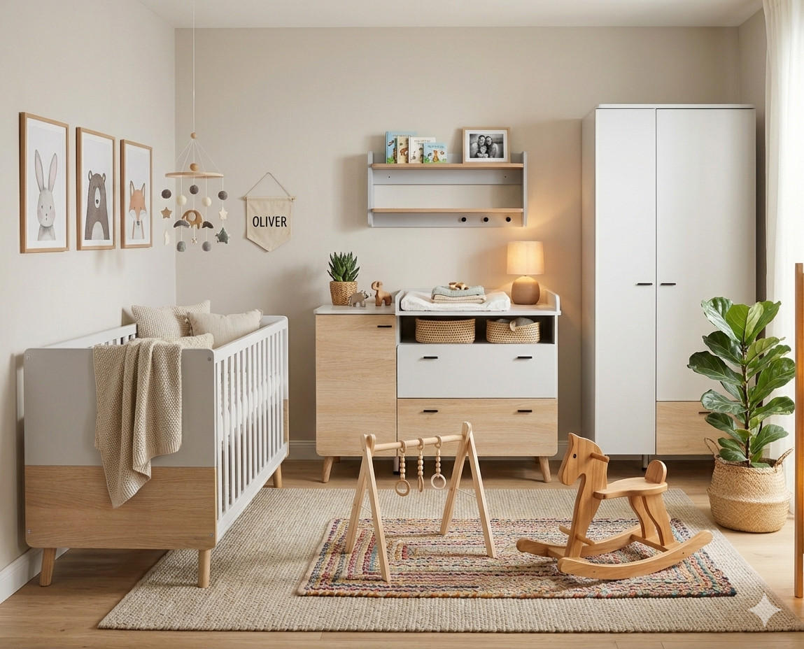 BABYZIMMER Set Lovis 3-teilig - Eichefarben/Hellgrau, Holz/Holzwerkstoff (1/1/1cm) - arthur berndt