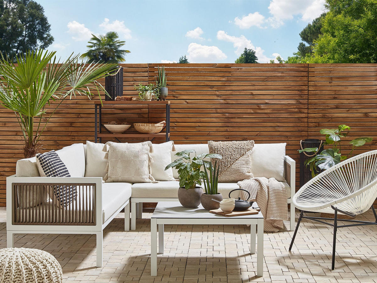 LOUNGE SET 4-Sitzer weiß rechtsseitig Borello - Weiß, Metall - Beliani