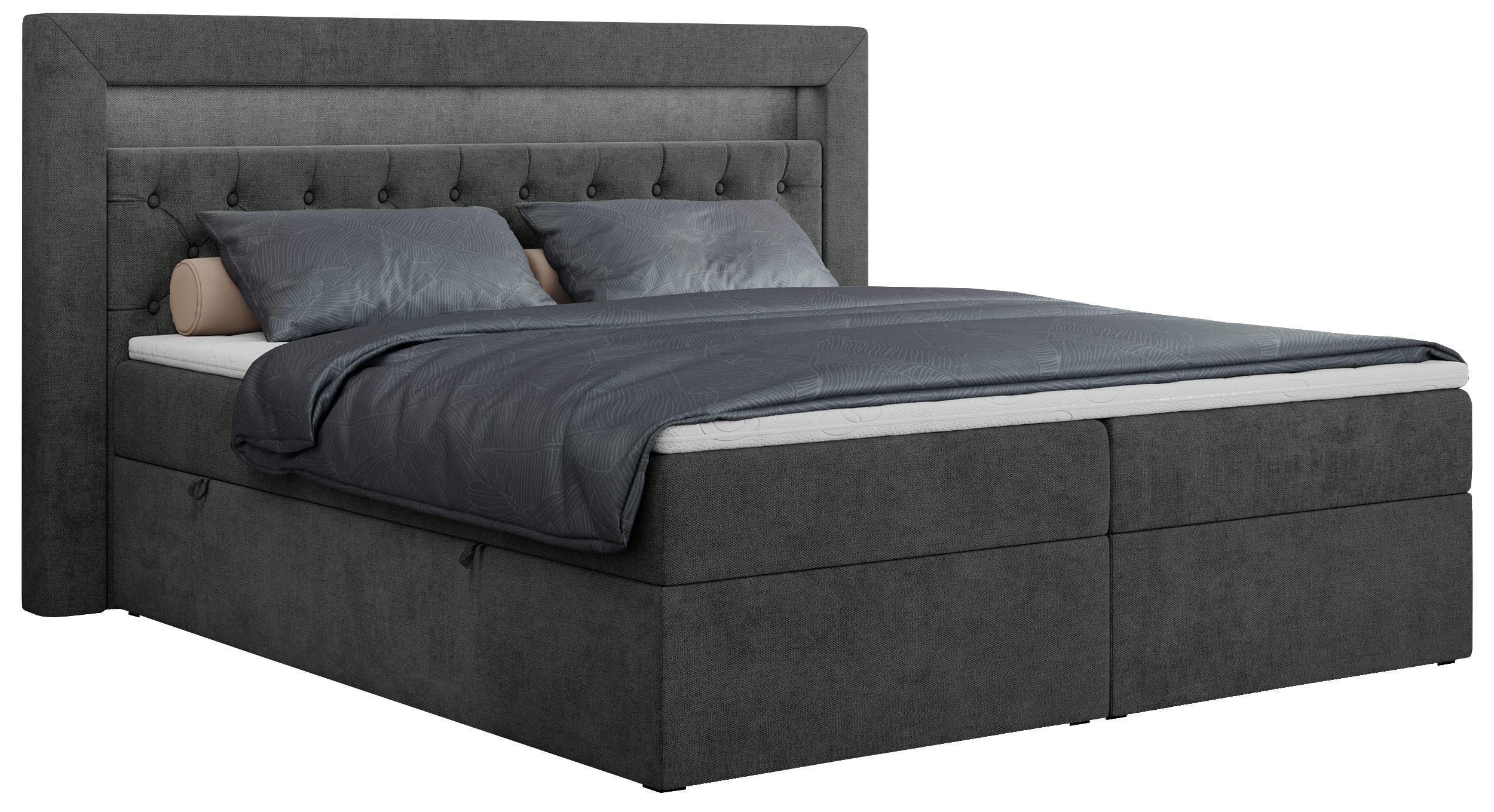 BOXBETT GOLD-6 LED 120/200 Dunkelgrau Struktur - H3 - Dunkelgrau, Holz/Textil (120/200cm) - MKS