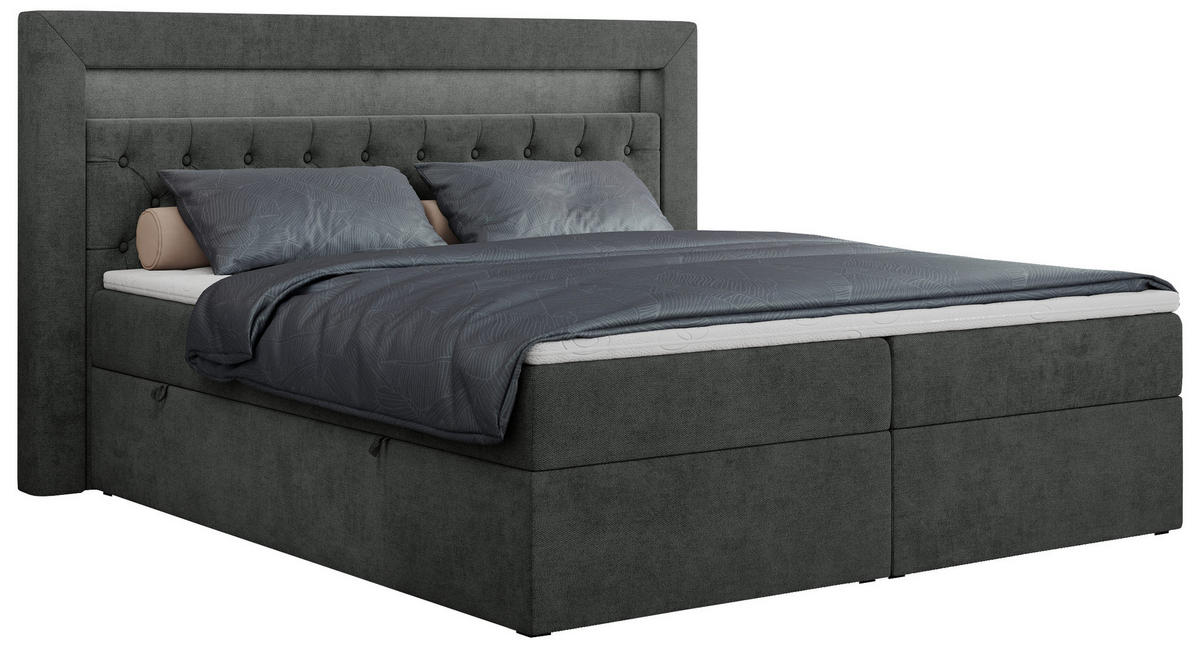 BOXBETT GOLD-6 LED 160/200 Dunkelgrau Struktur - H3 - Dunkelgrau, Holz/Textil (160/200cm) - MKS