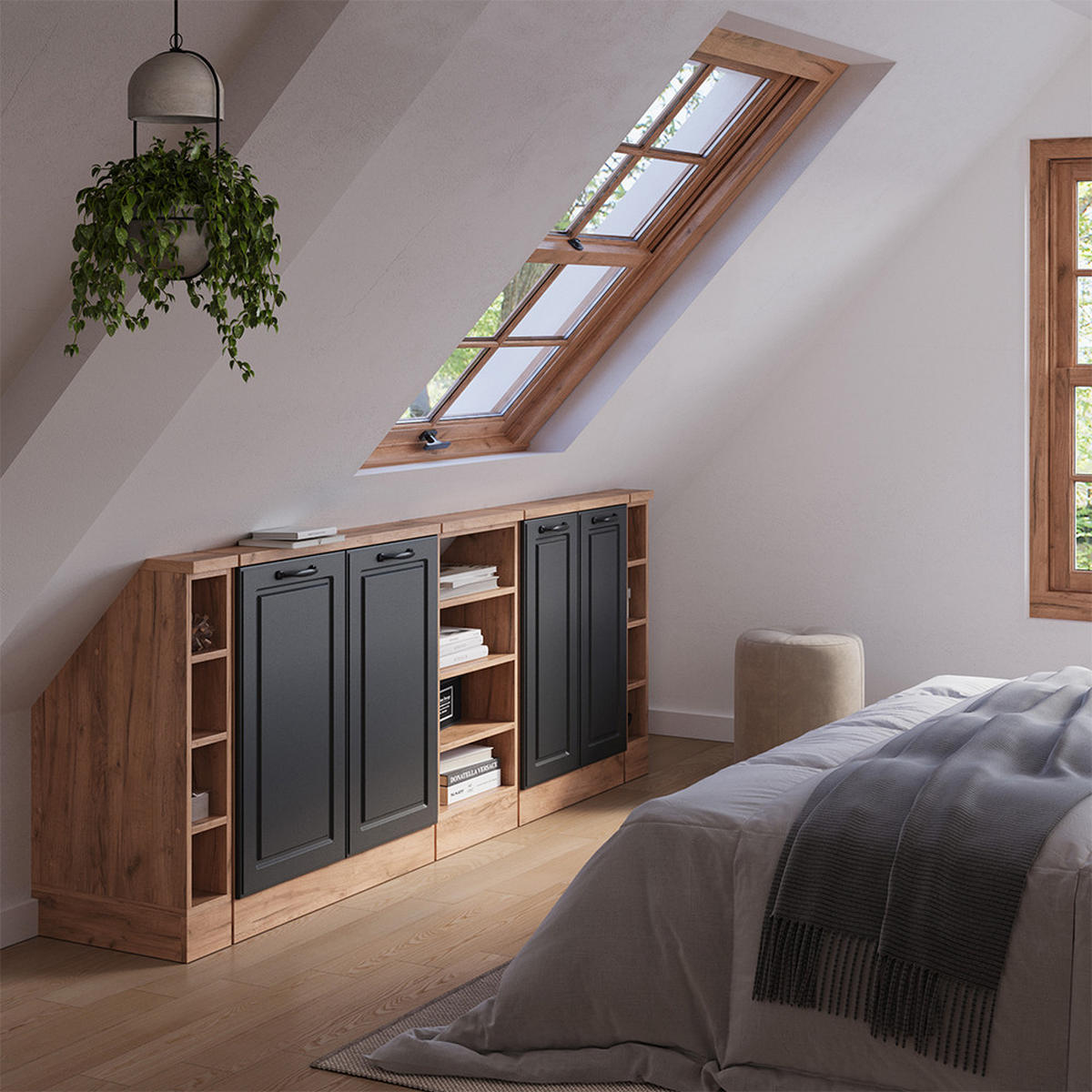 DACHSCHRÄGENSCHRANK-SET Rion Anthrazit Landhaus/Goldkraft Eiche 5er Set - Honigeiche/Anthrazit, Holzwerkstoff (215/81.6/46cm) - Vicco